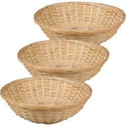 Broodmand rond - 3x - bamboe hout - D22 cm - mandje rotan/riet - broodmand
