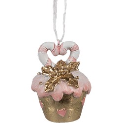 Clayre & Eef Kersthanger Cupcake Ø 5x6 cm Roze Kunststof Kerstboomversiering