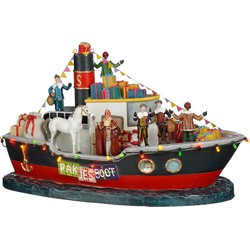 LuVille Sinterklaas Miniatuur Pakjesboot met LED Verlichting - L33 x B18 x H19 cm - Meerkleurig