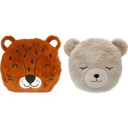 Dieren sierkussens - set 2x - kinderkamer - panter/beer - 30 cm - polyester - Sierkussens
