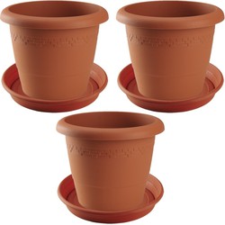 3x stuks bloempotten met onderschaal terra cotta rond diameter 40 cm - Plantenpotten