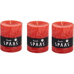 3x Rustieke kaarsen rood 7 x 8 cm 30 branduren sfeerkaarsen - Stompkaarsen