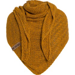 Knit Factory Sally Gebreide Omslagdoek - Driehoek Sjaal Dames - Oker/Tobacco - 220x85 cm - Grof gebreid