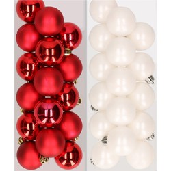 32x stuks kunststof kerstballen mix van rood en wit 4 cm - Kerstbal