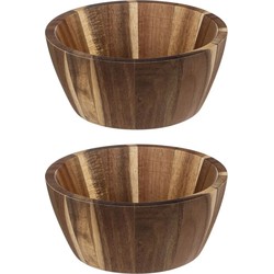 Secret de Gourmet set van 2x stuks Salade schaaltjes Alicante - Acaciahout - 16 x 7 cm - Saladeschalen