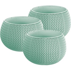 Set van 3x stuks plantenpotten/bloempotten kunststof dia 24 cm en hoogte 16 cm mintgroen - Plantenpotten