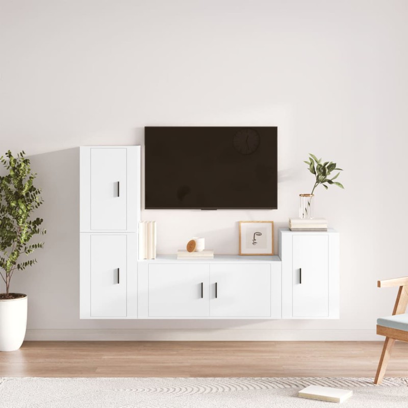 Prolenta Premium 4-delige Tv-meubelset bewerkt hout wit - 