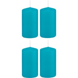 4x Kaarsen turquoise blauw 5 x 10 cm 23 branduren sfeerkaarsen - Stompkaarsen