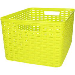 Plasticforte Opbergmand - Kastmand - rotan kunststof - limegroen - 18 Liter - 29 x 39 x 20 cm - Opbergmanden