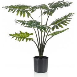 Kantoorplanten groene Philodendron kunstplanten 60 cm met zwarte pot - Kunstplanten