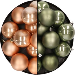 Kunststof kerstballen 6 cm - 24x stuks - bruin en mosgroen - Kerstbal