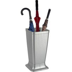 Plasticforte Paraplubak/parapluhouder - zilvergrijs - rotan gevlochten kunststof - D26 x H52 cm - Paraplubakken