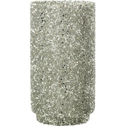 J-line - Windlicht Glitter Glas Zilver Large - 13x13x25cm