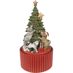 Clayre & Eef Muziekdoos Kerstboom Ø 14x27 cm Groen Rood Polyresin Kerstdecoratie