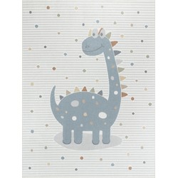 Machinewasbaar Kinderkamer Vloerkleed, KinderTapijt, SpeelTapijt - Dinosaurus DINO - Beige/Grijs - 160x213 cm