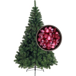 Bellatio Decorations kunst kerstboom 180 cm met kerstballen fuchsia roze - Kunstkerstboom