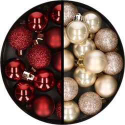 34x stuks kunststof kerstballen donkerrood en champagne 3 cm - Kerstbal