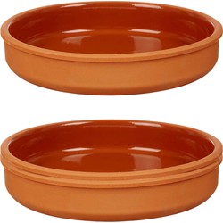 2x stuks tapas/hapjes serveren/oven schaal terracotta/bruin 23 x 4 cm - Snack en tapasschalen