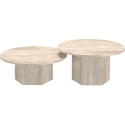 HSM Collection-Ronde Salontafel Sofia S/2-ø80x32 / ø60x43-Wit-Travertine