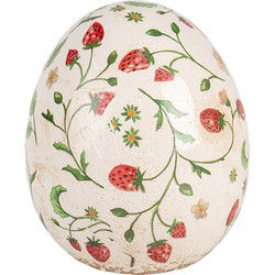 Clayre & Eef Beeld Ei Ø 14x16 cm Beige Rood Keramiek Aardbeien