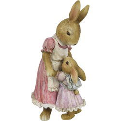 Clayre & Eef Beeld Konijn 9x8x17 cm Bruin Roze Polyresin Woonaccessoires