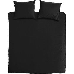 DoubleDry Dekbedovertrek 100% Percal Katoen - Eenpersoons 140x200/220 cm + 1 Kussensloop - Zacht, Ademend en Huidvriendelijk - Zwart