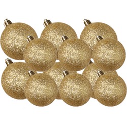 Kerstversiering set glitter kerstballen goud 6 - 8 cm - pakket van 30x stuks - Kerstbal