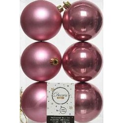6x Kunststof kerstballen glanzend/mat oud roze 8 cm kerstboom versiering/decoratie - Kerstbal