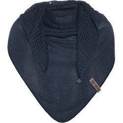 Knit Factory April Gebreide Omslagdoek - Driehoek Sjaal Dames - Denim - 190x85 cm