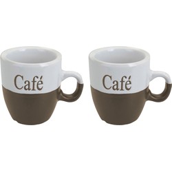 Koffiemok - set 2x stuks - lichtbruin - keramiek - 150 ml - Bekers