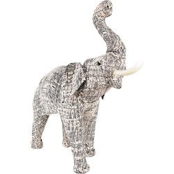Clayre & Eef Beeld Olifant Wit Zwart Papier