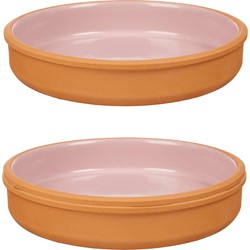 2x stuks tapas/hapjes serveren/oven schaal terracotta/roze 23 x 4 cm - Snack en tapasschalen