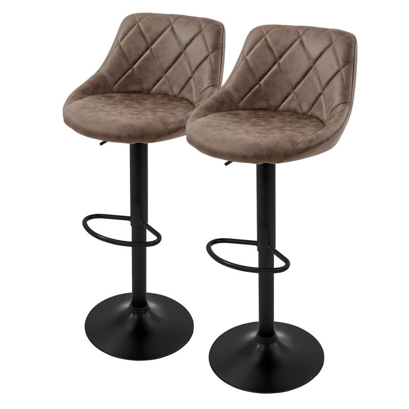 Barkruk set van 2 bruin kunstleren bekleding met rugleuning en voetensteun in hoogte verstelbaar 62-82 cm ML-Design - 