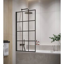 Badplaats Badwand Riad 80 x 140 cm - Zwart - Badscherm Draaibaar 5 mm dik - Veiligheidsglas en Antikalk