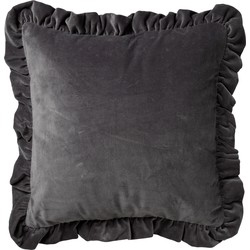 Dutch Decor YARA - Kussenhoes 45x45 cm - 100% katoen - velvet - met ruches - Charcoal Gray - antraciet - Dutch Decor