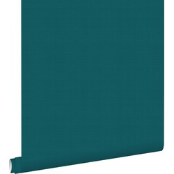 ESTAhome behang linnenstructuur petrolblauw - 0,53 x 10,05 m - 139474