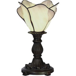 LumiLamp Tiffany Tafellamp  Ø 20x30 cm Beige Glas Bloem Tiffany Bureaulamp