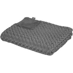 Atmosphera Sprei/deken/plaid - donkergrijs - polyester - 230 x 180 cm - geknoopt motief - Plaids