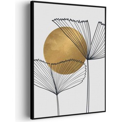 Muurwerken Akoestisch Schilderij - Scandinavisch Design Plant met Goud Element 01 - Geluidsdempend Wandpaneel - Wanddecoratie - Geluidsisolatie - BASIC (AW 0.65) XXL (107X150)