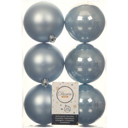 6x stuks kunststof kerstballen lichtblauw 8 cm glans/mat - Kerstbal
