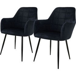 Set van 2 eetkamerstoelen, zwart, met rugleuning en armleuningen