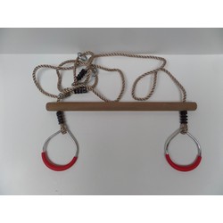 Trapeze hout met ringen metaal diam. 3,5x58 cm pp-touw - Hermic
