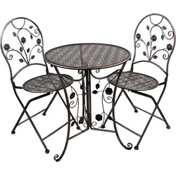 Clayre & Eef Bistroset Bistrotafel Bistrostoel 3-delig Ø 60x70 cm Bruin Metaal