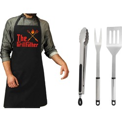 BBQ/barbecue gereedschap set 3-delig RVS met zwart schort The GrillFather - Barbecuegereedschapset