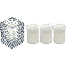 1x Kaarsen wit in kaarsenhouders met 3 navullingen 7 x 10 cm 24 branduren sfeerkaarsen - Stompkaarsen