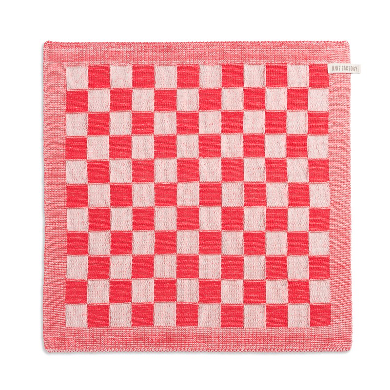 Knit Factory Gebreide Keukendoek - Keukenhanddoek Block - Ecru/Rood - 50x50 cm - 