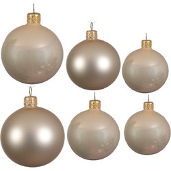 Glazen kerstballen pakket champagne glans/mat 16x stuks diverse maten - Kerstbal