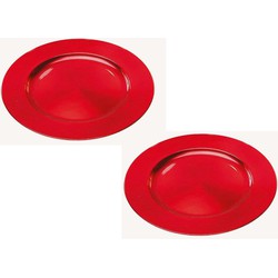 2x stuks ronde kaarsenborden/kaarsenplateaus rood van kunststof 33 cm - Kaarsenplateaus