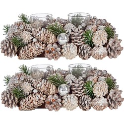Set van 2x stuks kerst thema kaarsenhouders ornamenten silver/green nature 29 x 18 x 11 cm - Waxinelichtjeshouders