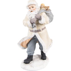 Clayre & Eef Beeld Kerstman 21 cm Beige Grijs Polyresin Kerstdecoratie